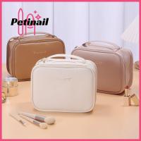 PETINAIL Tas Kosmetik PU อเนกประสงค์,อุปกรณ์จัดระเบียบเครื่องสำอางหนังความจุขนาดใหญ่กันน้ำมีที่จับสำหรับผู้หญิง