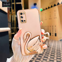 AnDyH Phone case For Samsung Galaxy Note 20 20Ultra Case New 3D Swan Retractable Stand Phone Case Plating Soft Silicone Shockproof Casing Protective Back Cover