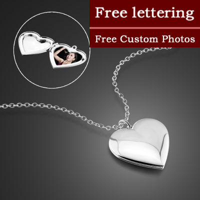 100 925 sterling silver Sweater Coat Necklaces Girls &amp; Womens DIY Photo box Pendant Long Chain Free lettering Rose gold Jewelry