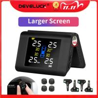 ❄▦❁ Develuck Tire Pressure Alarm Monitoring System TPMS 4 Built-in or External Sensor Black Auto Wireless Solar Power Charge tpms