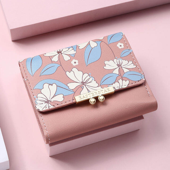 new-women-flower-wallet-small-girl-leather-purse-female-card-holder-short-coin-purse