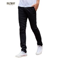 ลดพิเศษ 50% ( พร้อมส่ง )Razway กางเกงสแล็ค ผ้ายืด ทรงกระบอกเล็ก กางเกงสแลคชาย สีดำ รุ่น RZ605