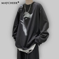 MAYCHEER เสื้อแขนยาวชาย เสื้อยืดคอกลมผู้ชายทรงหลวมสำหรับฤดูใบไม้ร่วงเสื้อท่อนล่างสำหรับผู้ชายเสื้อคู่เหมาะสำหรับการจับคู่แบบลำลองทุกประเภท