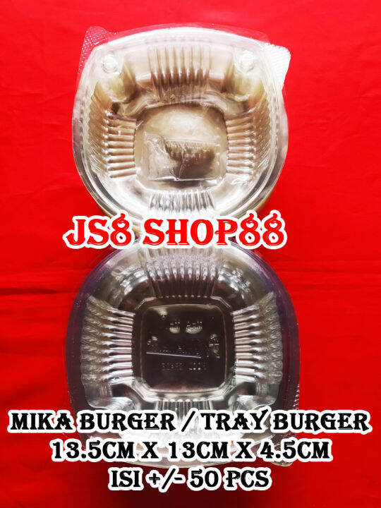 MIKA BURGER PANJANG 13cm LEBAR 13cm TINGGI 7.5cm ISI +/- 50PCS / TRAY ...