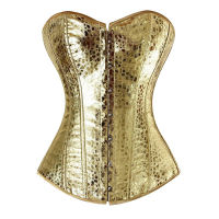 Women Faux Leather Corset Bustier Top Gold Overbust Corset Sexy Nightclub Clothing Steampunk Corset Lingerie Strapless Corsets