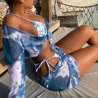 4 Piece Tie Dye Bikini Ladies Split Swimsuit Swimwear Women 2020 Mesh Push Up Vikini y Girl Buttocks Swimmwear Bathing Suit