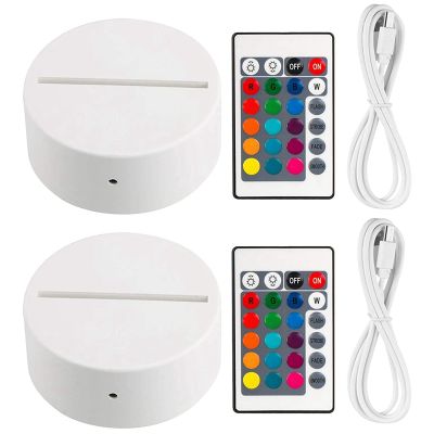 2 Pack 3D Night LED Light Lamp Base + Remote Control + USB Cable, 16 Colors Light Show Display Stand for Acrylic