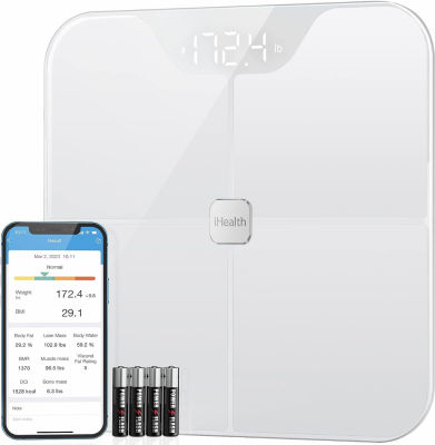 iHealth Nexus Smart Scale for Body Weight Bluetooth, Digital Bathroom Scale Body Fat and Muscle, Body Composition Monitor Health Analyzer for BMI Compatible for iOS & Android Accurate to 0.1lb-White