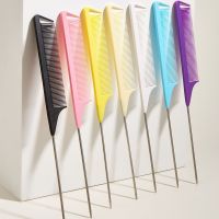 【CC】 Fine-tooth Combs Metal Pin Anti-static Hair Rat Tail Comb Styling