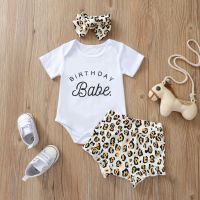 SUNSIOM 3Pcs Baby Girl Clothes Birthday Letter Outfits Short Sleeve Romper and Leopard Short Pants with Headband  by Hs2023