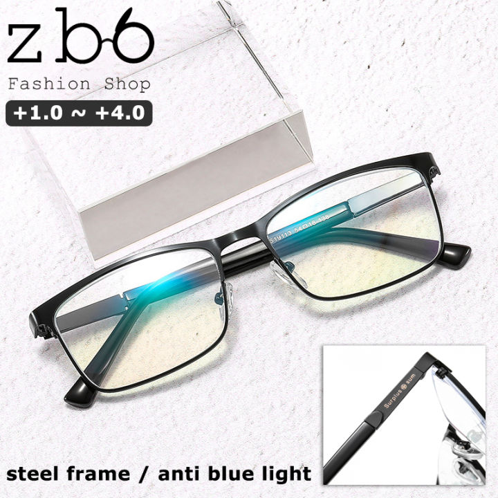Stainless Steel Reading Glasses For Men Business Style Anti Blue Light Eyeglasses Long Sight