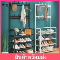 BigC [2IN1] ราวแขวนเสื้อผ้า พร้อมตะขอแขวนเสื้อ+หมวก มีที่วางรองเท้า ชั้นวางเป็นผ้า non woven กันน้ำ