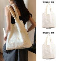 Summer large-capacity commuting niche design one-shoulder tote bag ladies 2023 new white mesh canvas bag 【QYUE】