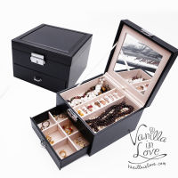 JB10 กล่องเครื่องประดับ Vanilla in love Jewelry Box สีดำแบบแบ่งช่อง พร้อมกระจก