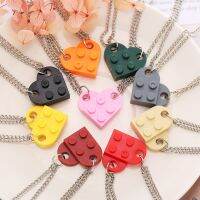 New Stitching Heart-shaped Building Blocks Couple Necklace Double Layer Detachable Stitching Pendant Good Friend Gift Jewelry