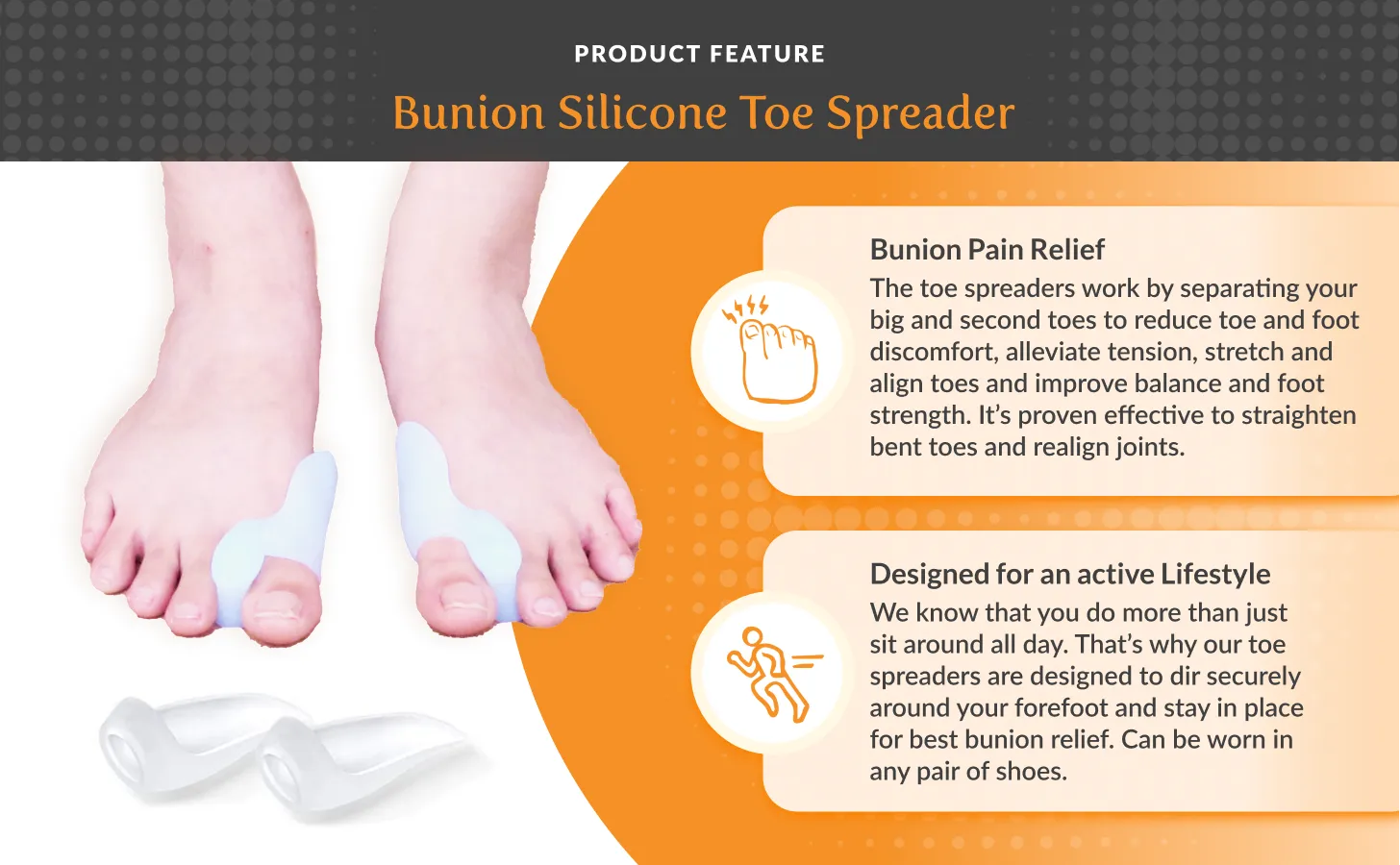 [1pair] Bunion Silicone Toe Spreader | Toe Separator for Big Toe | Anti ...