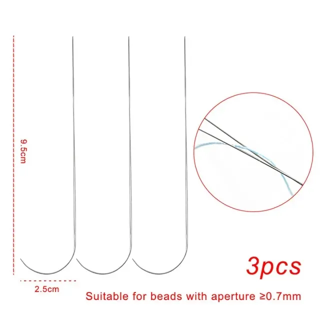 3Pcs Curved Beading Needles Stainless Bead Spinner Needles Thin