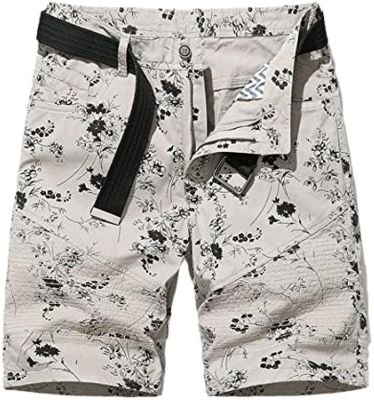 Summer Cargo Shorts Men Floral Printing Shorts Streetwear Cotton Short Pants Male