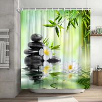 【CW】۩✹☜  Stone Shower Curtains Flowing Landscape Curtain Decoration Set with Hooks