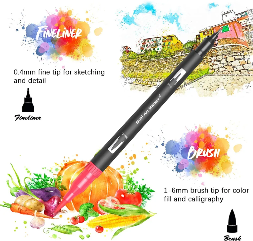 120 Colors Dual Tip Brush Art Marker Pens Coloring Markers Fine