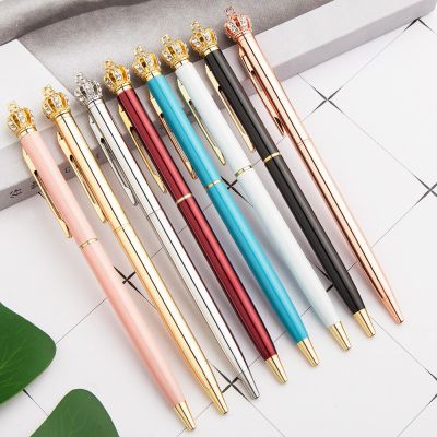 20pcs/lot Crown pen metal ballpoint pen Korean cute creative stationery writing work support logo print Pens