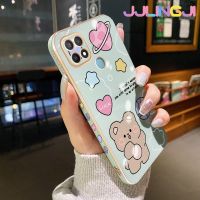 Jjlingji เคสสำหรับ OPPO A15 A15s A35 4G เคสลายหมีฟุตบอลน่ารักแบบใหม่เคสกรอบซิลิโคนโปร่งใสกันกระแทกเคสมือถือรวมฝาครอบป้องกันเลนส์กล้องถ่ายรูป