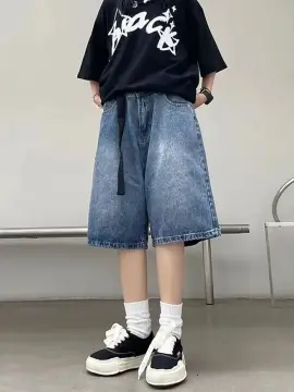 denim knee shorts