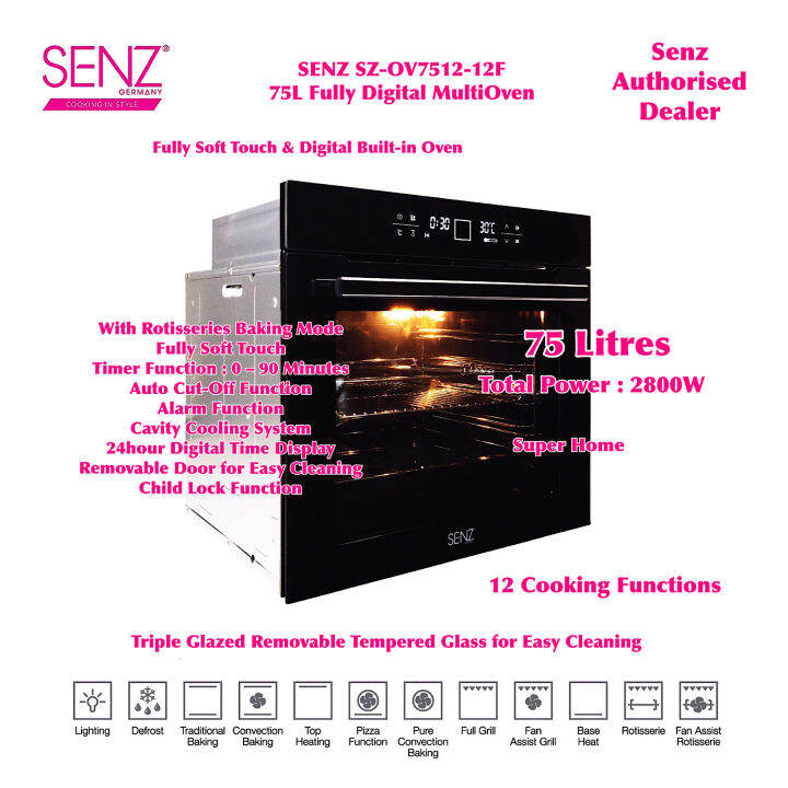 Senz SZOV751212F Buildin Oven Fully Digital Multi Oven 75L 12