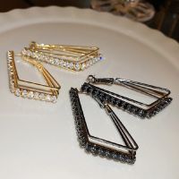 CIFbuy Luxury Large Hollow Metal Square Zircon Hoop Earrings Women Vintage Gold Black Color Earrings Girls Party Jewelry