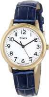 Timex Womens Easy Reader Leather Strap Watch Blue/Gold-Tone