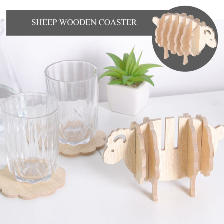 coasters-สร้างสรรค์ไม้แกะการสร้างแบบจำลอง-elinkume-กาแฟ-ที่รองถ้วยชา7pcs-ไม้ชิป-putting-together-a-แกะน่ารักที่ไม่ซ้ำกันตกแต่ง-ของขวัญ