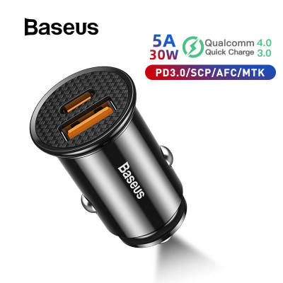 Baseus อุปกรณ์ชาร์จมือถือในรถ BS-C16C1 30W Dual USB Quick Charge QC 4.0 Car Charger USB Type-C PD