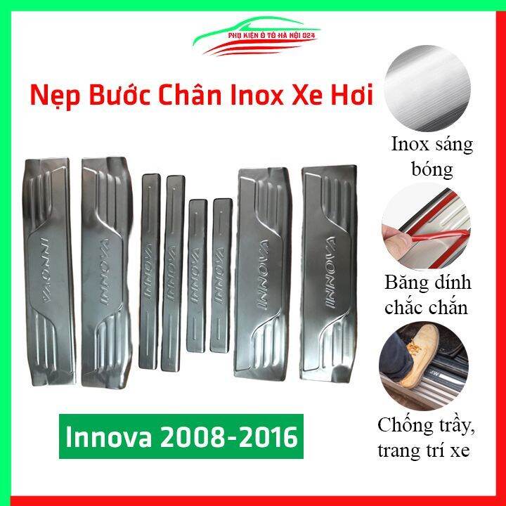 Bộ 8 Nẹp Bước Chân Trong Ngoài ô Tô Innova 2008 2016 Inox ốp Bậc Cửa