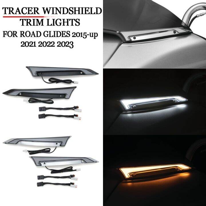 ↂ NEW Motorcycle Chrome/Black Tracer Windshield Trim Lights For Harley CVO Road Glides Special