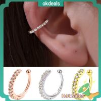 OKDEALS 2pcs ใช้ได้ทุกเพศ ต่างหูเพชรเต็ม กระดูกอ่อนเกลียว เงินสีเงิน ต่างหูสตั๊ดเพทาย ของใหม่ ของขวัญสำหรับเด็ก หัวเข็มขัดหูแบบไม่ต้องเจาะ สำหรับผู้หญิง