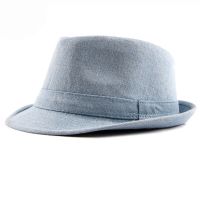 HT1749 2018 New Spring Summer Hat Cotton Denim Jazz Cap Men Women Classic Panama Cap Derby Bowler Fedora Hat Solid Plain Fedoras