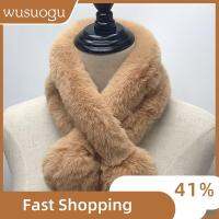 WUSUOGU สีทึบ กันลม ตุ๊กตาขน Faux ผ้าคลุมไหล่ขนกระต่าย เอี๊ยมอุ่น ผ้าพันคอ Plush ผ้าพันคอ ผ้าพันคอ Fur Ball Cross