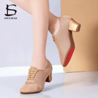 hot【DT】 Shoes Ladies Jazz Latin Dancing Adult Ballroom Tango Female Middle Heeled Breathable Training Sneakers