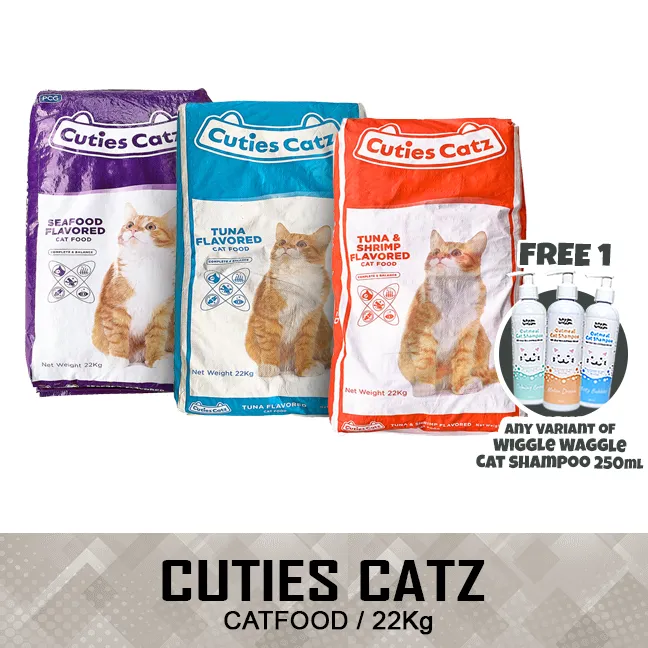 Cuties Catz Dry Cat Food Tuna & Shrimp, Seafood and Tuna 22kg with FREE