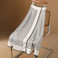 【CC】✇❃❧  New Fashion Luxury Design Striped Skirt End Hepburn Waist