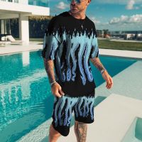 New Summer 3D Full Body Printed Mens T-Shirts And Short Two-Piece Set Casual Round Neck Tracksuit Oversized Jogging Man Clothes