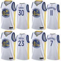 เสื้อกีฬาบาสเก็ตบอล แขนกุด ลายทีม NBA Jersey Golden State Warriors Paschall Green Thomson Curry สีขาว