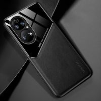 สำหรับ Huawei P50 Pro เคสโทรศัพท์หนังหรูหราอะคริลิคสีตัดกันปกป้องกล้อง Alas Magnetik ป้องกันการกระแทกฝาครอบด้านหลัง