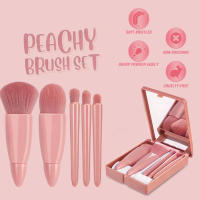 BRUSH SET ชุดแปรงแต่งหน้า แปรง 5 ชิ้น พร้อมกล่องมีกระจก สีชมพู พกพาสะดวก