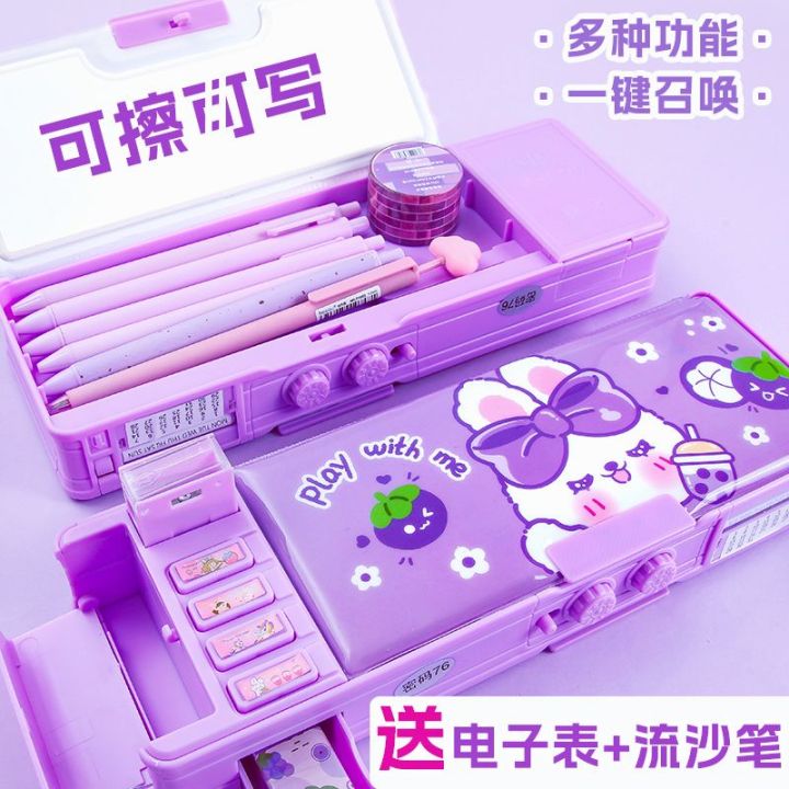 jojo-กล่องดินสอกล่อง-s-สองชั้นขยับได้สำหรับเด็กผู้หญิง-เคสปากกาเทคโนโลยีสูงล็อคตัวเองกล่องดินสอกล่องเครื่องเขียนรหัสผ่านอเนกประสงค์