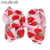 ncmama 7 Fruit Printed Hair Bow Grosgrain Ribbon Hair Clips Boutique Watermelon Bow Knot For Kids Girls Hair Accessories