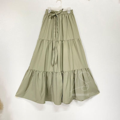 Long skirt ชุดฤดูใบไม้ร่วงกระโปรงแบบใหม่2021 กระโปรงผญ กระโปรงยาวปานกลางไซส์ใหญ่ทรงหลวม เอวยางยืด มีเชือกผูกเอว SK-A115