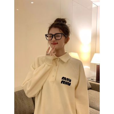 8O4D MIU MIU 2023 autumn and winter new cloth embroidery old wide version small lapel long-sleeved sweater for women younger age cute girl style