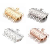 10Sets 5-Strands 304 Stainless Steel Box Clasps Rectangle Pattern Multicolor DIY Jewelry Making Supplies 19.5x15x3mm Hole: 1.4mm