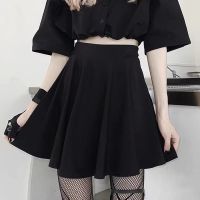 HOUZHOU Black Mini Skirt Gothic Women Fairy Grunge High Waist Loose A-line Skirt Shorts Goth Egirl Summer Harajuku Streetwear